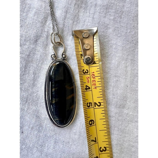 925 Solar Chakra BLUE BLACK BROWN Tigers Eye Pendant Necklace