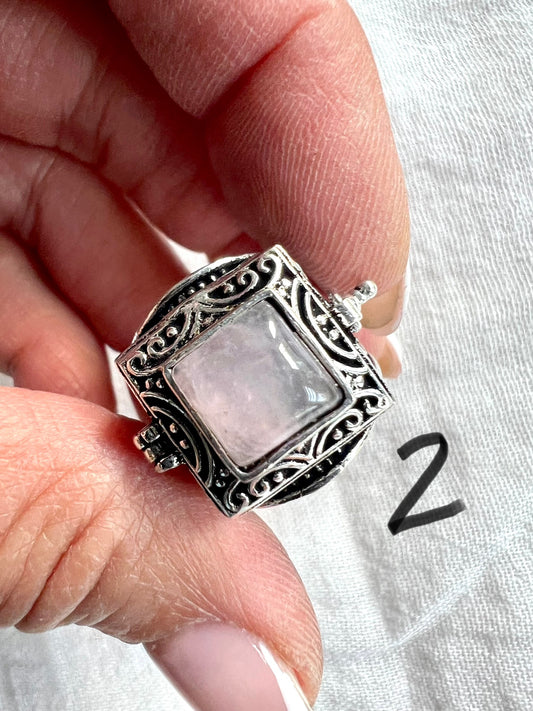 925 Heart Chakra Rose Quartz Poison Locket Ring 8.5