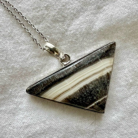 925 African Zebra Calcite Geometric Pendant Necklace