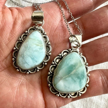 925 Caribbean Larimar Ocean Blue Necklace Pendant