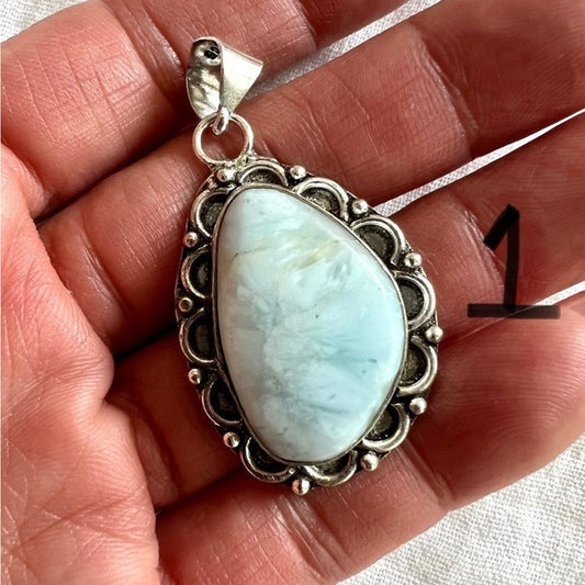 925 Caribbean Larimar Ocean Blue Necklace Pendant