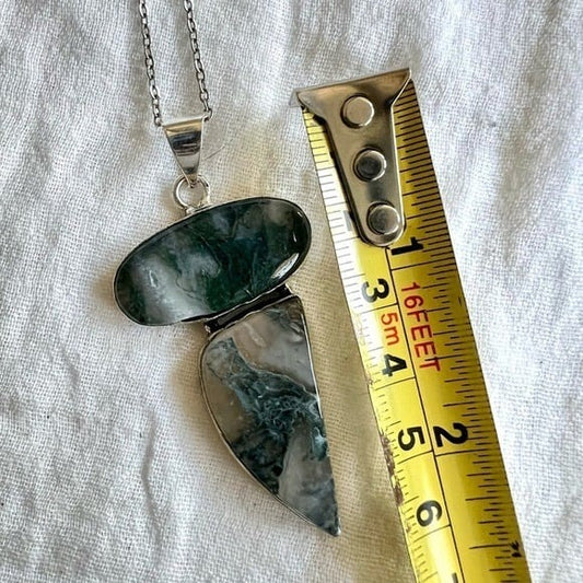 925 Earth Stone Moss Agate Pendant Necklace