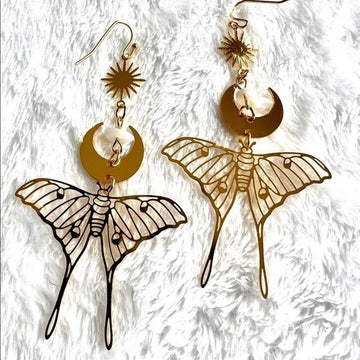 Luna Moth + Moon Dangle Earrings