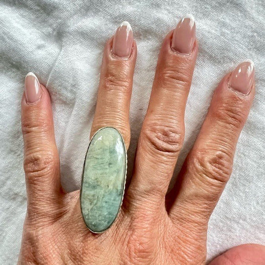 925 Massive Aquamarine Long Oval Ring 6