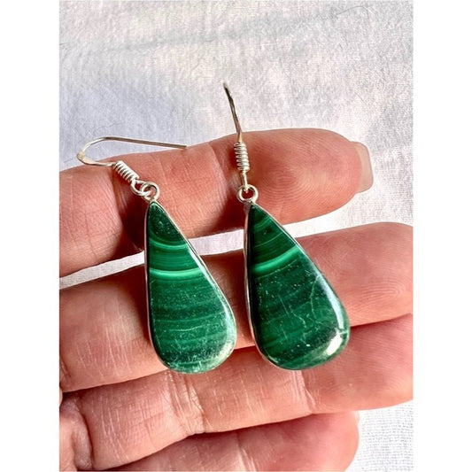 925 Unconditional LOVE Malachite Teardrop Earrings