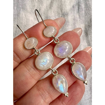 925 Mind Blown! Rainbow Flash Moonstone Dangle Earrings