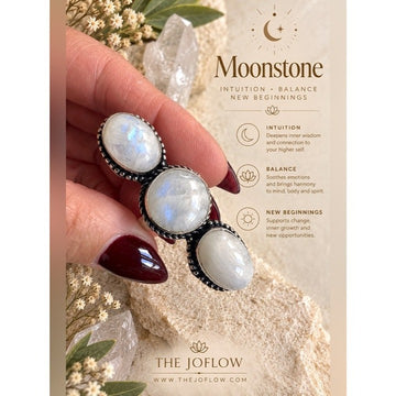 925 Triple Moon! Rainbow Moonstone Ring 6.5