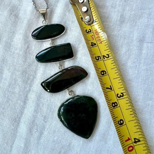 925 DARK MOODY Bloodstone Cleavage Pendant Necklace Dragons Blood