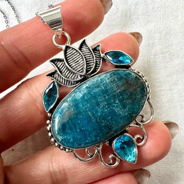 925 ZEN Blue Apatite Lotus Necklace Pendant