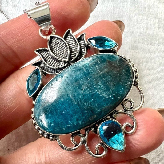 925 ZEN Blue Apatite Lotus Necklace Pendant