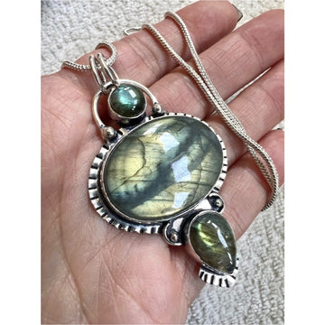 925 Dragons Eye Flash Labradorite Pendant Necklace