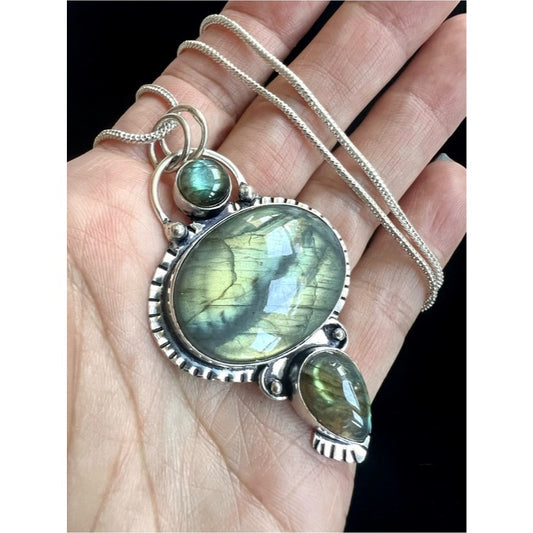 925 Dragons Eye Flash Labradorite Pendant Necklace