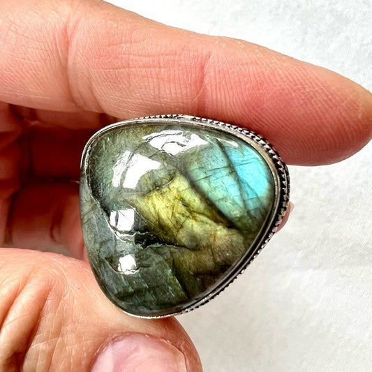925 FIERY Flash Labradorite Chunky Ring 9.5