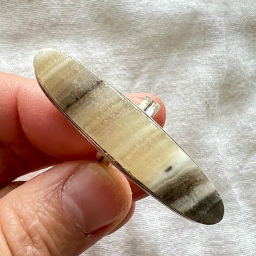 925 Long African Zebra Calcite Ring 8.75