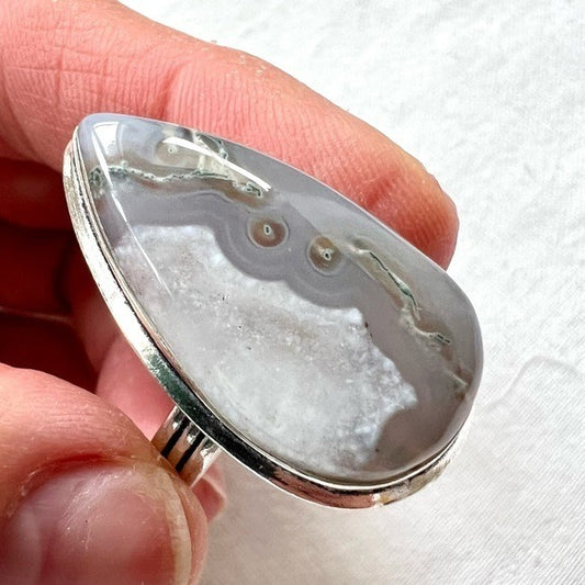 925 Ethereal MISTY MOSS AGATE Vein Ring 8