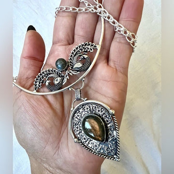 925 Amber Flash Labradorite Gorgeous Necklace