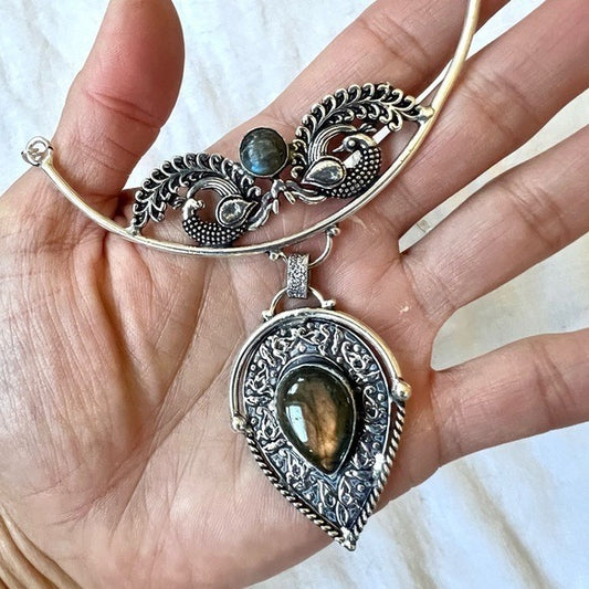 925 Amber Flash Labradorite Gorgeous Necklace