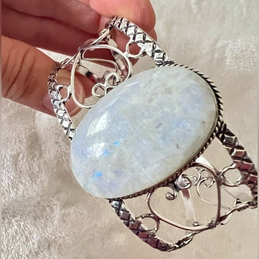 925 Rainbow Flash Moonstone Cuff Bracelet