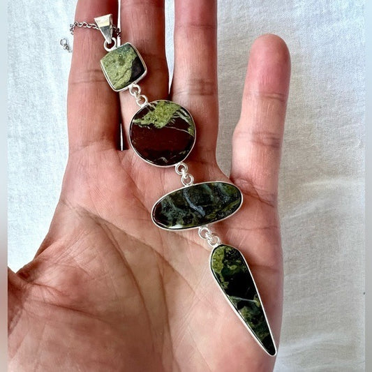 925 Long Cleavage Bloodstone Dragons Blood Pendant Necklace