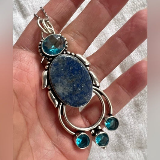 925 Lapis Lazuli + Swiss Blue Topaz NECKLACE pendant