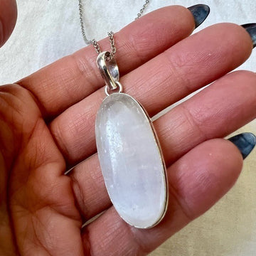 925 Crystal Clearing SELENITE Gypsum Pendant Necklace