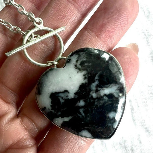 925 WILD BUFFALO JASPER Heart ❤️ Toggle Pendant Necklace