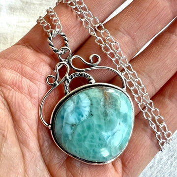 925 Calming Caribbean Larimar Ornate Pendant Necklace