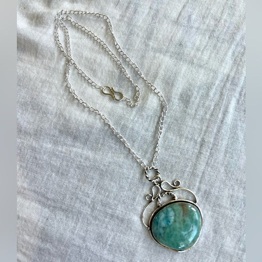 925 Calming Caribbean Larimar Ornate Pendant Necklace