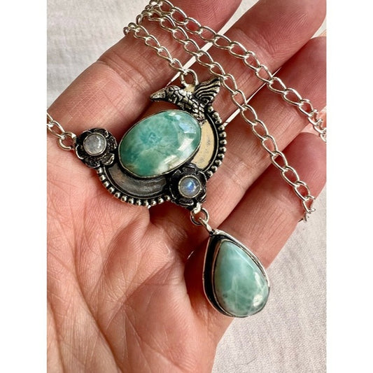 925 Calming Caribbean Larimar Bird Nature Necklace