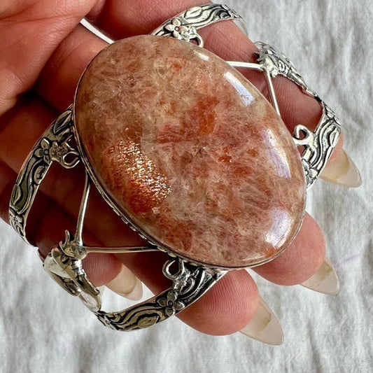 925 MASSIVE Aura Cleansing Sunstone Cuff Bracelet
