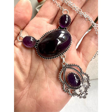 925 DARK AMETHYST Elaborate Chandelier Pendant Necklace