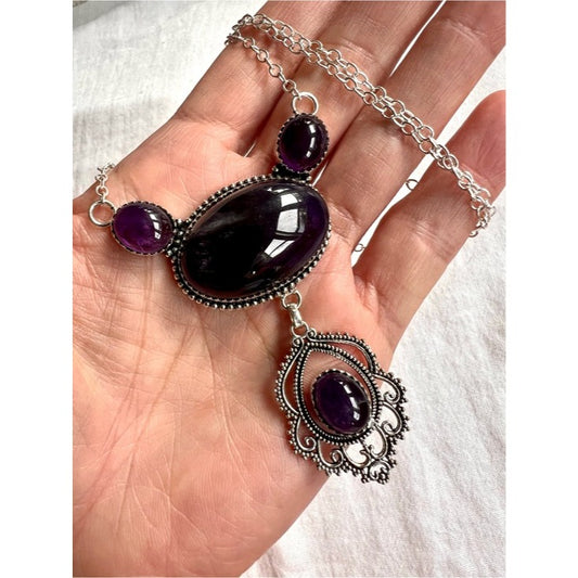 925 DARK AMETHYST Elaborate Chandelier Pendant Necklace