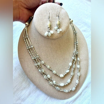 925 Tri-Strand Moonstone Necklace + Earrings SET