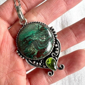 925 Chrysocolla Swirl Round Pendant Necklace
