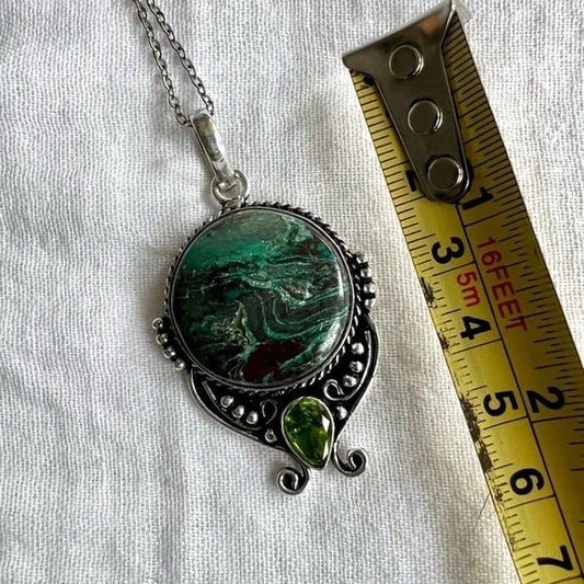 925 Chrysocolla Swirl Round Pendant Necklace