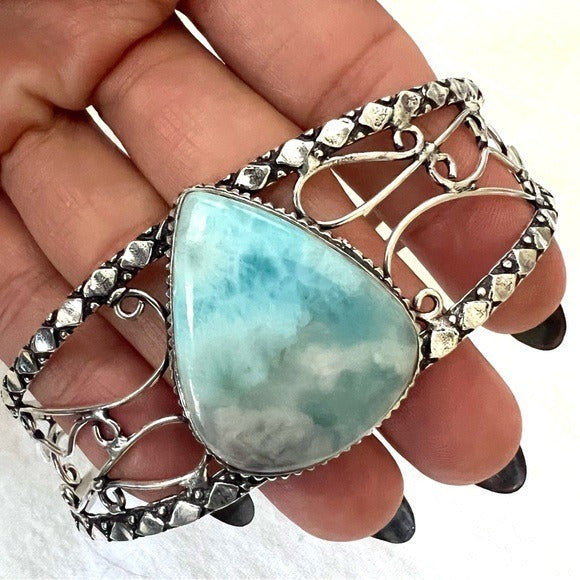 925 Calming Caribbean Ocean Blue LARIMAR Cuff Bracelet
