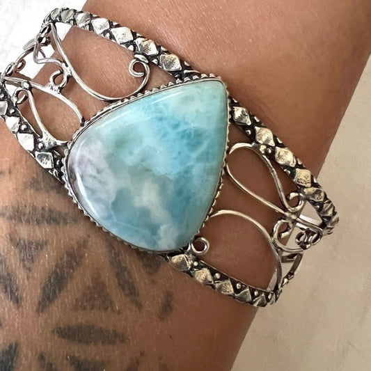 925 Calming Caribbean Ocean Blue LARIMAR Cuff Bracelet