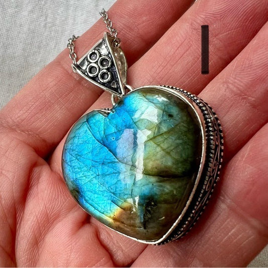 925 WOW! You Choose! ❤️ Flash Labradorite Heart Pendant Necklace