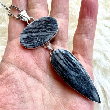 925 Artistic Stone Picasso Jasper Pendant Necklace