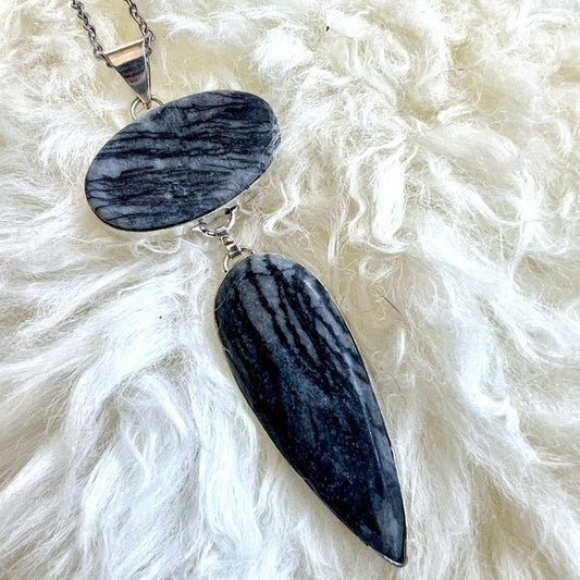 925 Artistic Stone Picasso Jasper Pendant Necklace