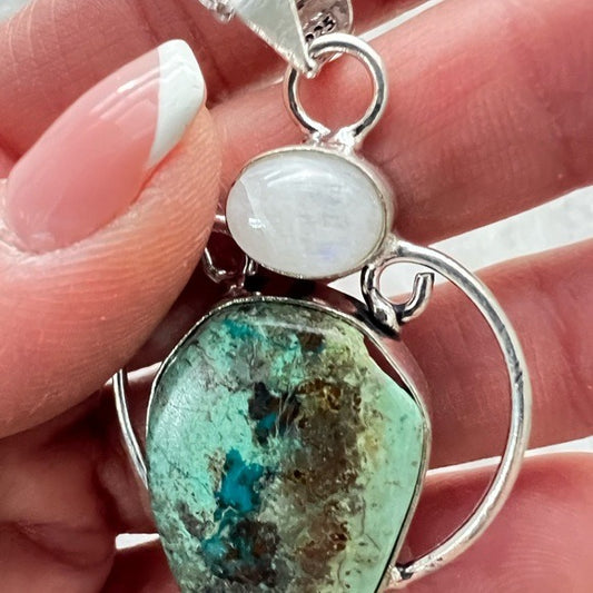 925 Chrysocolla + Moonstone Pendant Necklace