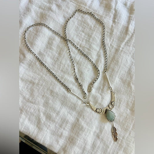 925 Gorgeous Pale Larimar Feather Pendant Necklace
