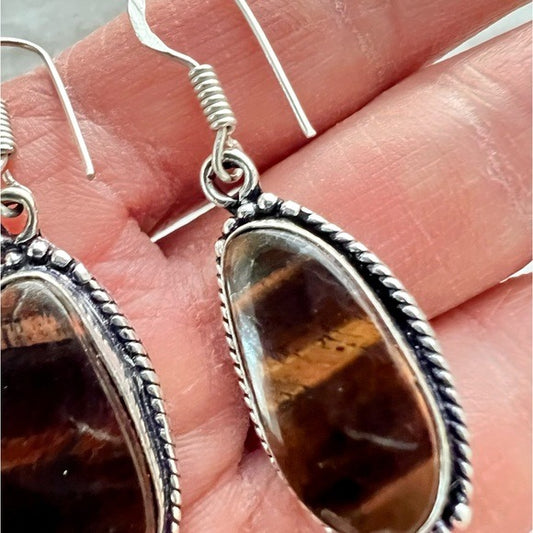 925 Solar Chakra Tigers Eye Earrings