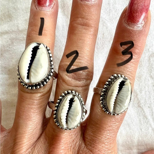 925 Goddess Yemaya Cowrie Shell Ring 8.5
