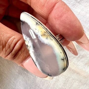 925 OOAK STUNNING! Long Dendritic Agate Ring 8.5