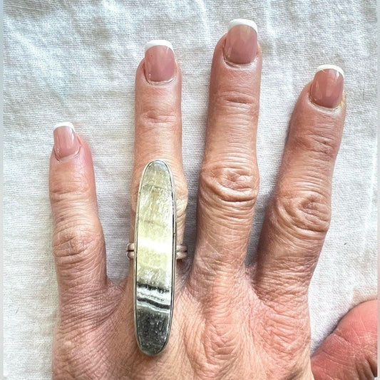 925 Blonde African Zebra Calcite Ring 8.25