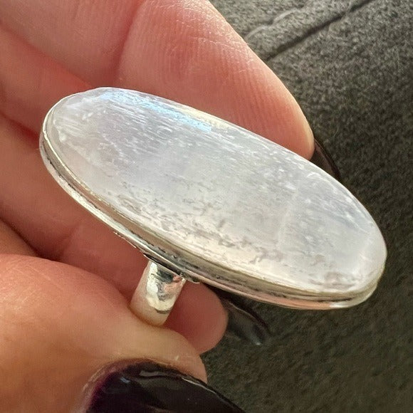925 Elegant Long Selenite Crystal Charging Ring 6.5