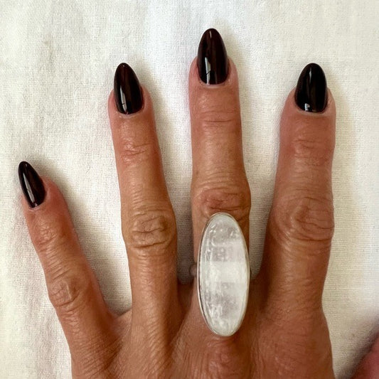 925 Elegant Long Selenite Crystal Charging Ring 6.5