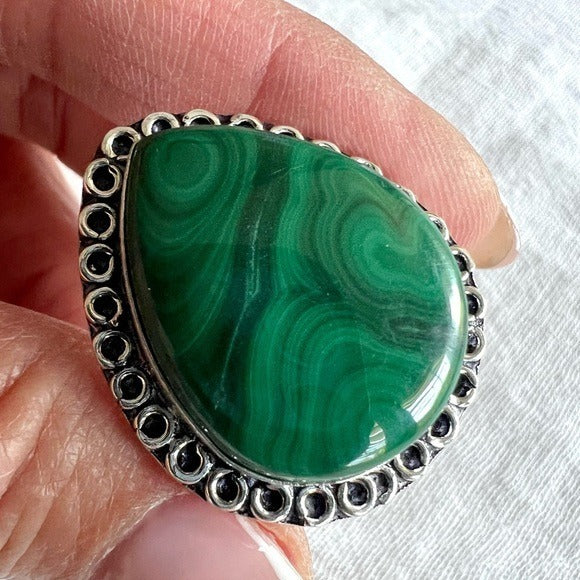 925 Heart Portal Malachite Swirl Ring 9