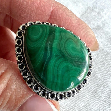925 Heart Portal Malachite Swirl Ring 9